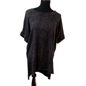 Zenana Ash Mineral Wash Short Sleeve Oversized High Low Tee Women’s Large